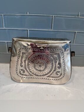 Vintage Silver Plate Small Metal Floral Engraved Design Purse Wedding Edwardian